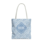 Mahjong Bag "Too Glam to Give a Bam" — Blue Coastal Leaves Mah Jongg Carryall Bag | 18” × 18” × 3” | Handle 28” I Isle & Coast Mahjong Collection