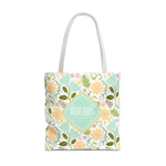 Mahjong Bag "Too Glam to Give a Bam" — Seafoam Blooms Mah Jongg Carryall Bag | 18” × 18” × 3” | Handle 28” I The Wan Garden Mahjong Collection