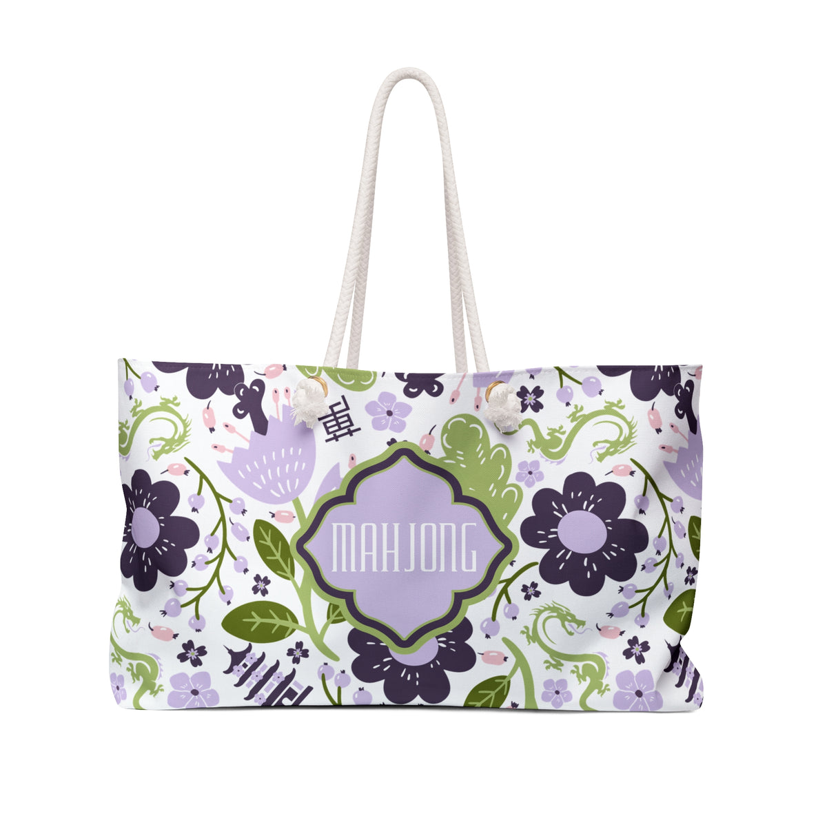Mahjong Tote Bag — Lavender Blooms Mah Jongg Carryall Bag for Racks & Tiles | 24” × 13” | The Wan Garden Mahjong Collection
