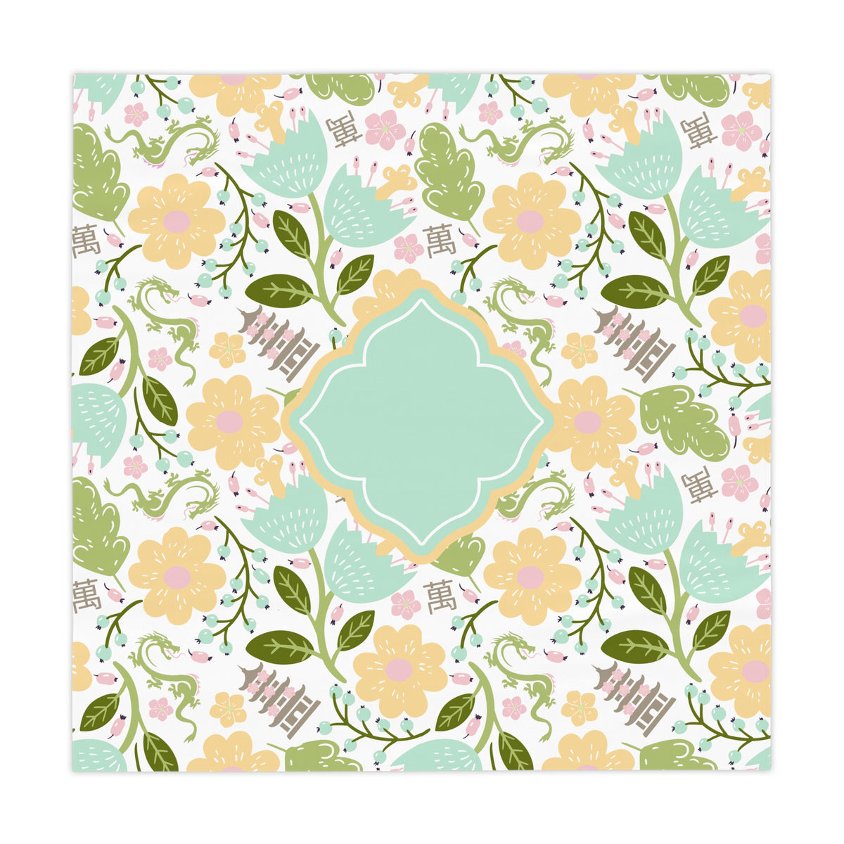 Mahjong Tablecloth — Seafoam Blooms Mah Jongg Table Cover | 55” x 55” I The Wan Garden Mahjong Collection