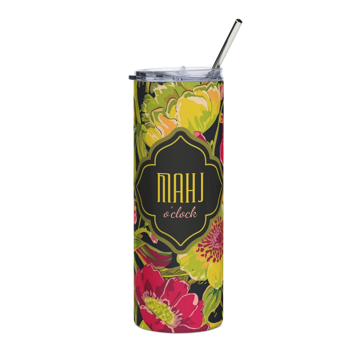 Mahjong Tumbler Rosé Coreopsis Briar "Mahj O’Clock" | 20oz Slim Tumbler with Lid & Reusable Straw | Rosé Coreopsis Briar Collection