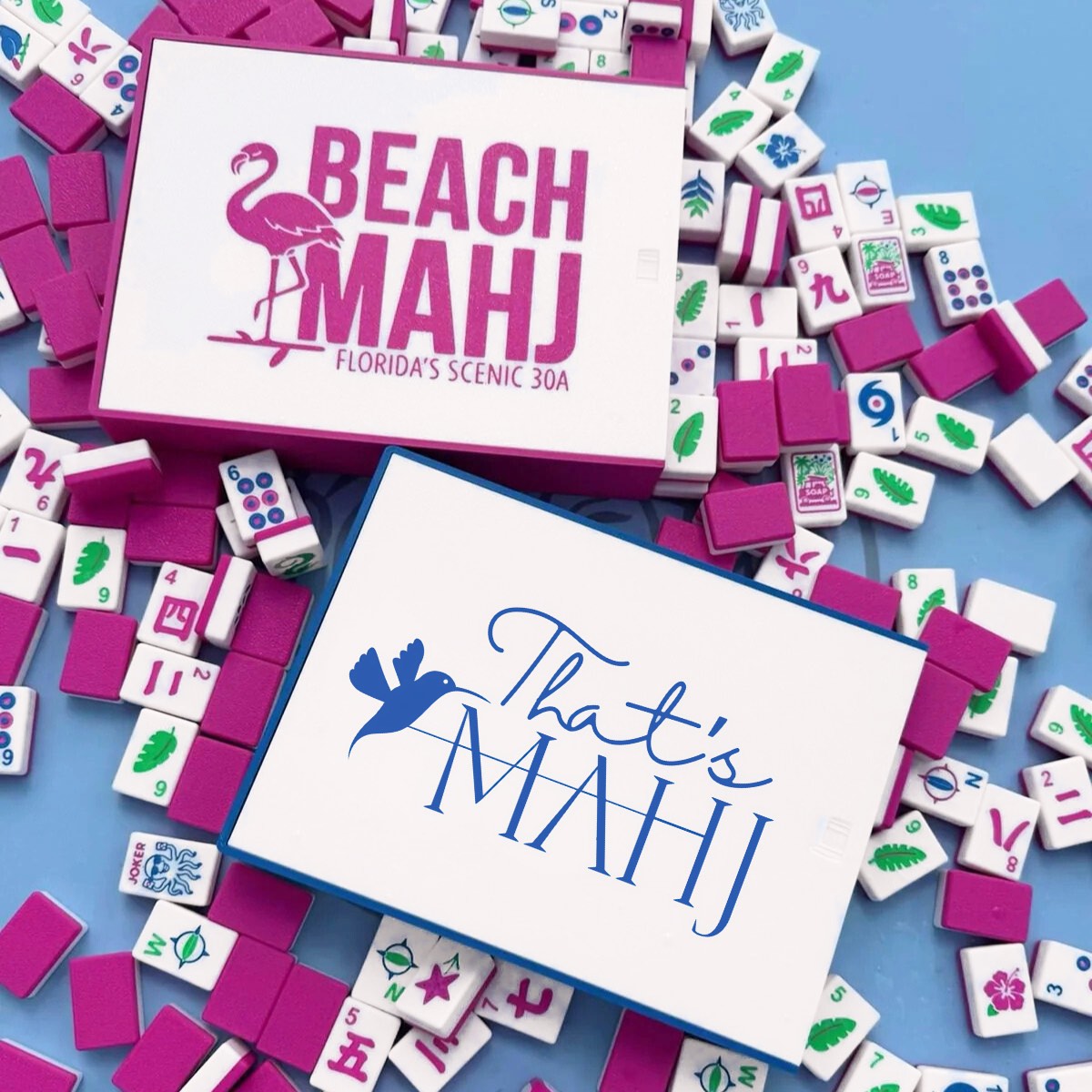 Tropical Mahjong Tiles I On the Go Travel Set I Custom Lid Edition