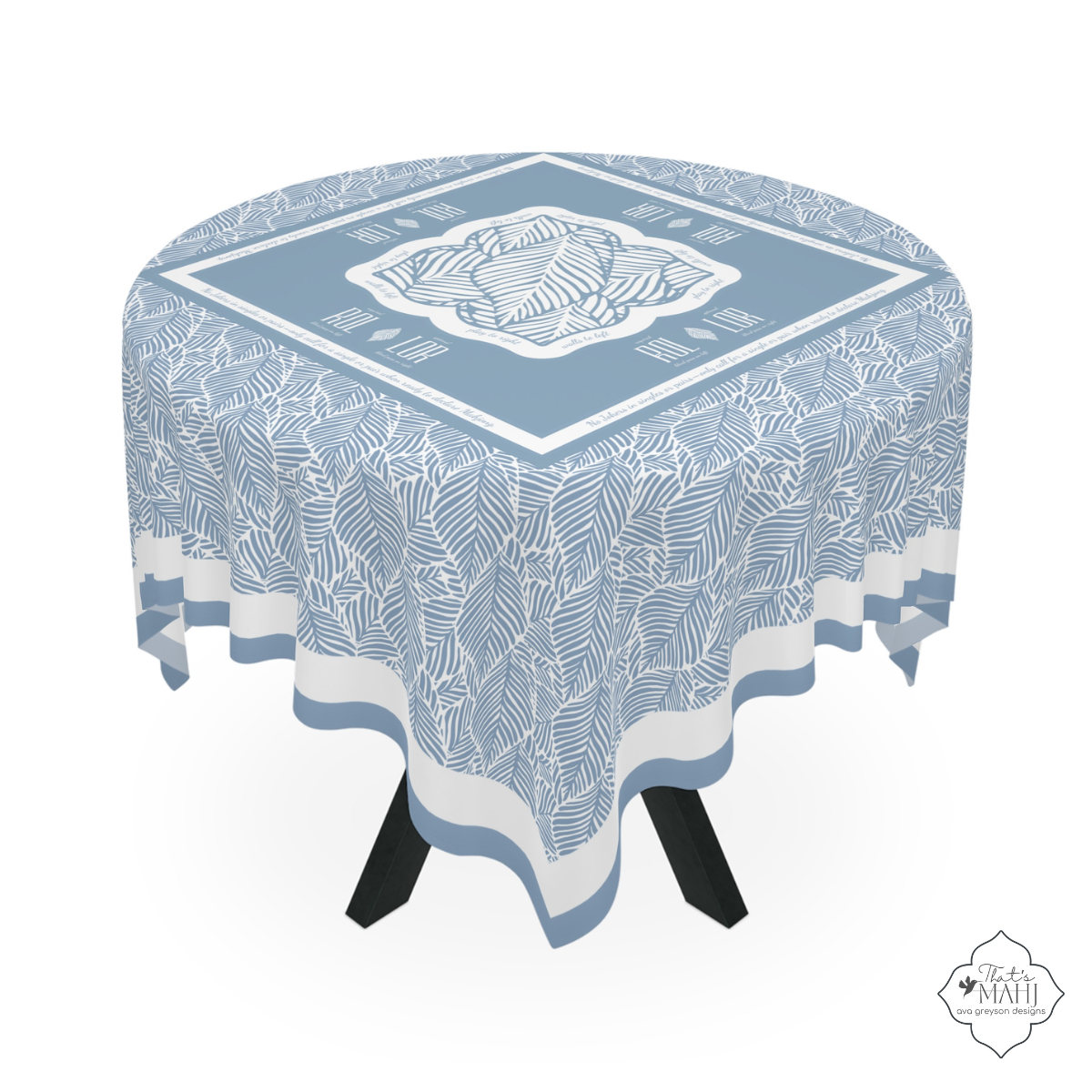 Instructional Mahjong Tablecloth — Coastal Leaves Mah Jongg Table Cover | 55” x 55” I Isle & Coast Mahjong Collection