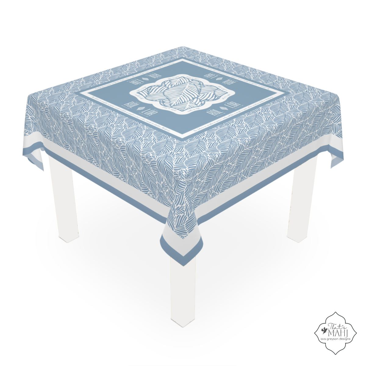 Instructional Mahjong Tablecloth — Coastal Leaves Mah Jongg Table Cover | 55” x 55” I Isle & Coast Mahjong Collection